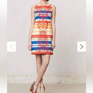 Anthropologie Tabatha Banded Totem Shift Dress Multicolor Rainbow Embroidered 2